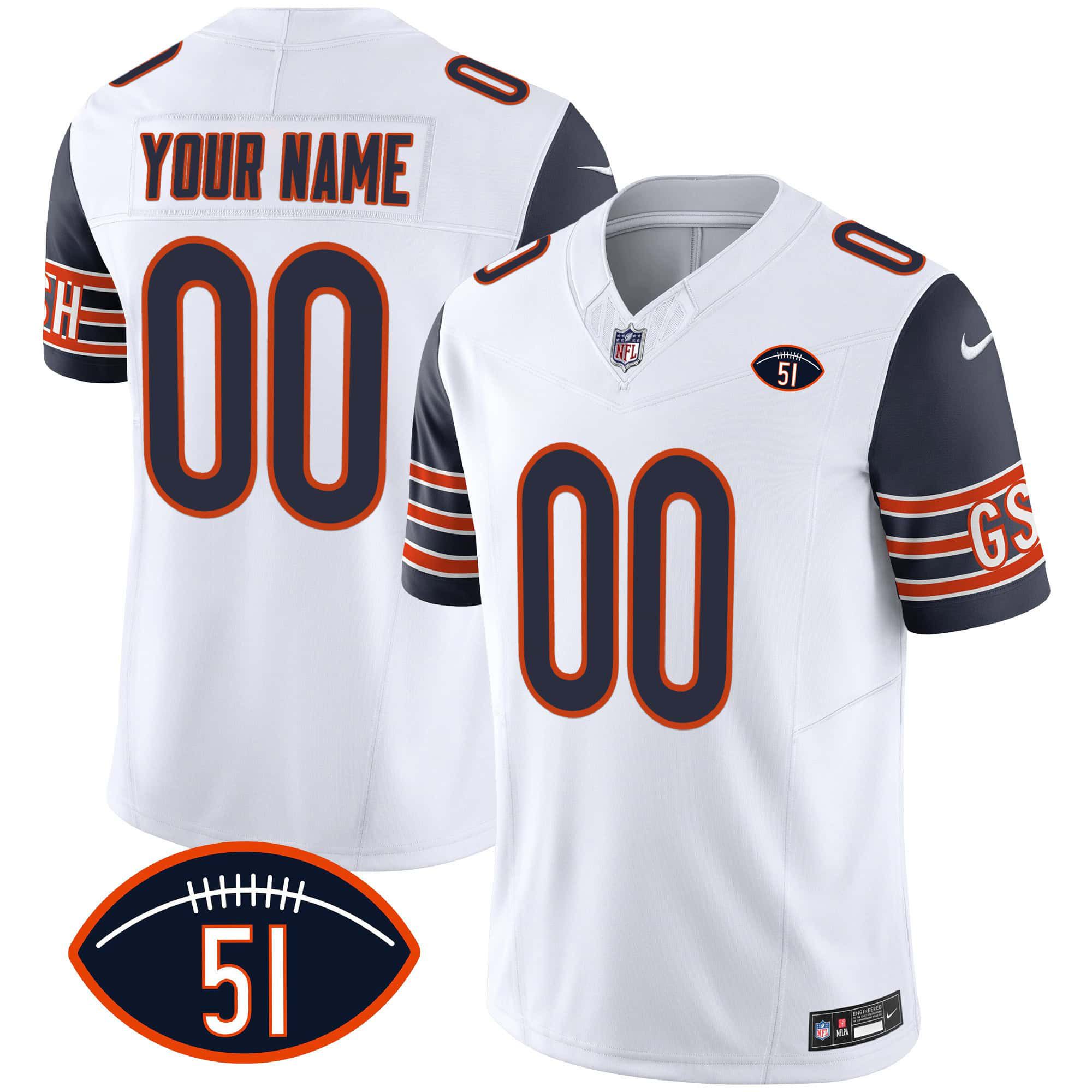 Men Chicago Bears White 2024 Nike Patch GSH Vapor Custom NFL Jersey style 1